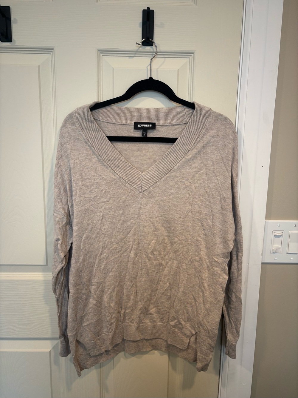 Express Neutral Taupe V-Neck Sweater